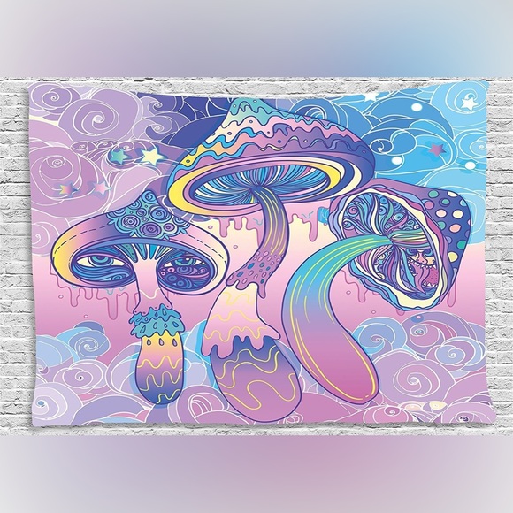 Accessories - Trippy pastel psychedelic tapestry mushrooms throw couch coverlet acid trip test